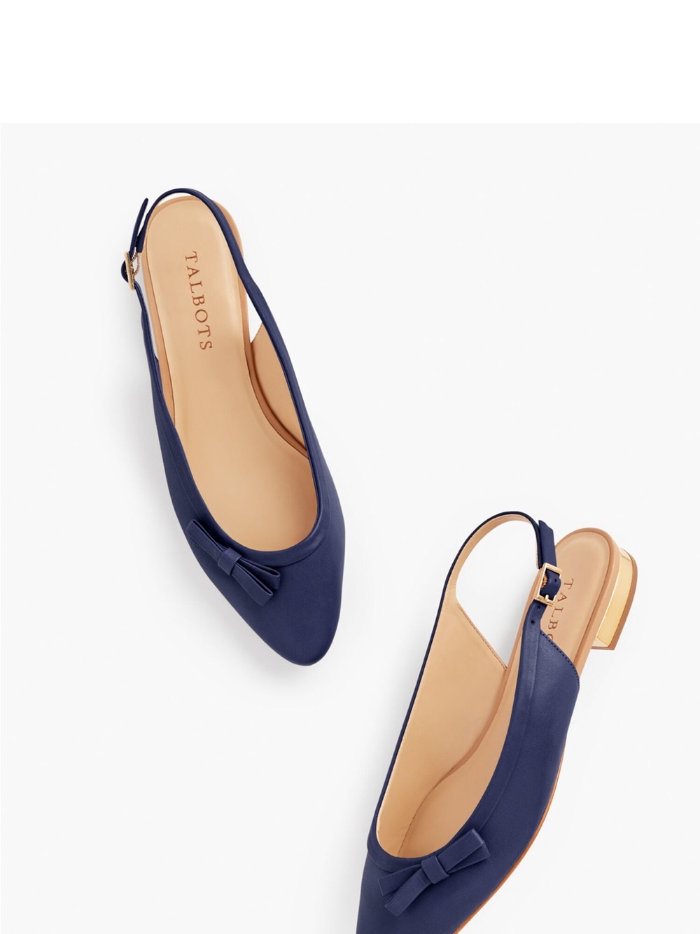 Talbots Navy Pointed Slingback Flats with Bow Accent